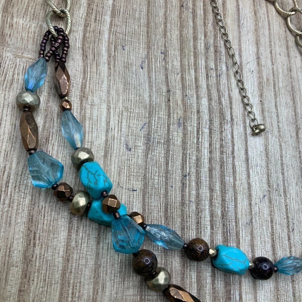 Lia Sophia Multi Strands Faux Turquoise Beaded Necklace